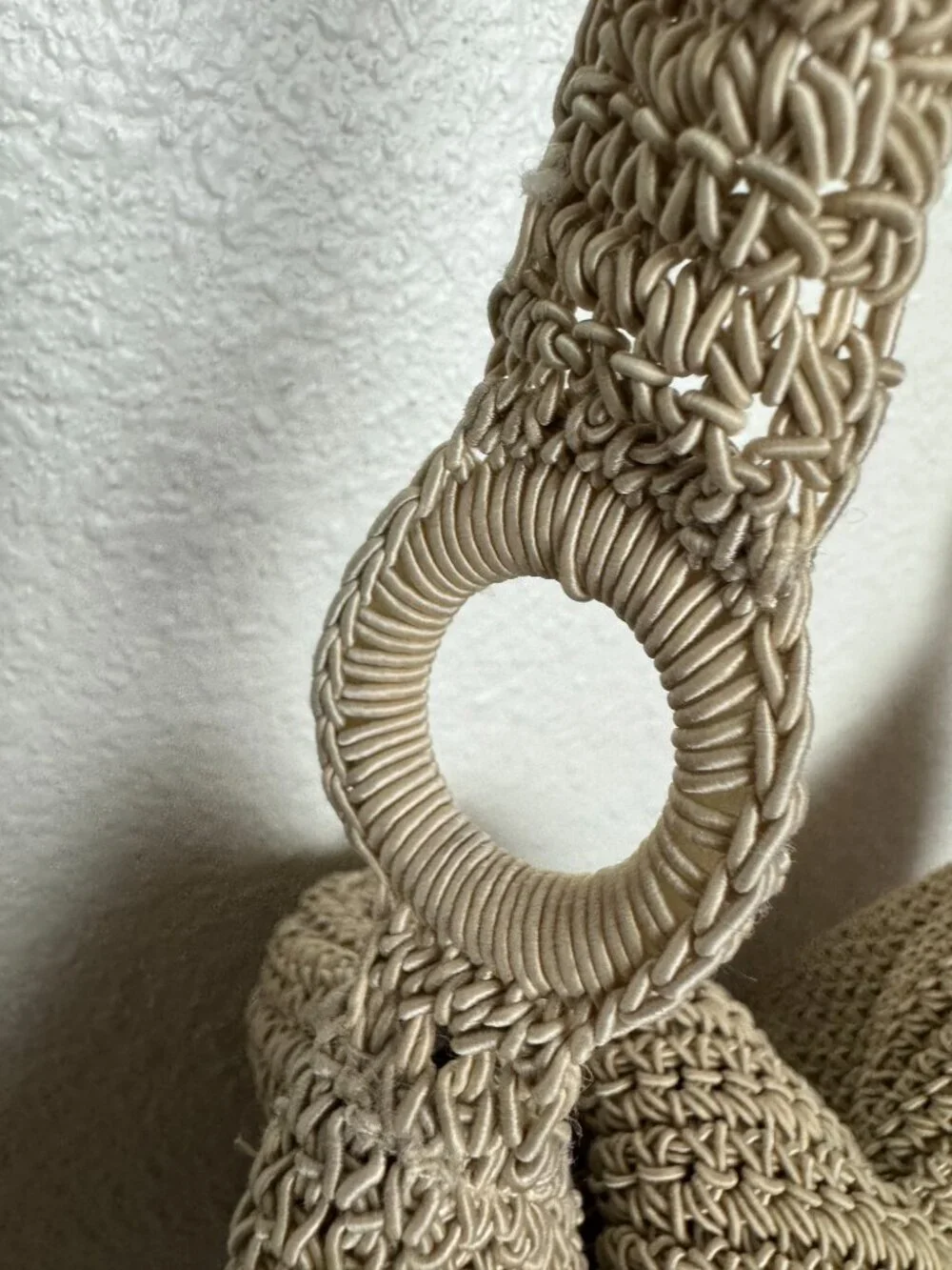 Boho Crochet Style Hippie Crossbody Bag  Long Strap Beige